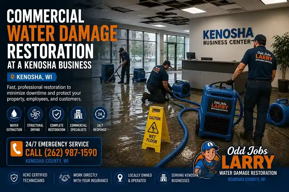 Commercial water damage restoration at a Kenosha business