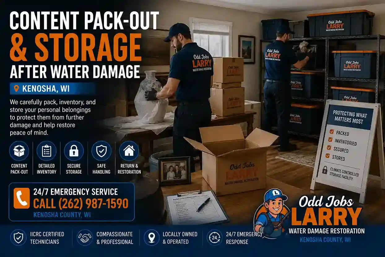Content pack-out and storage after water damage in a Kenosha home