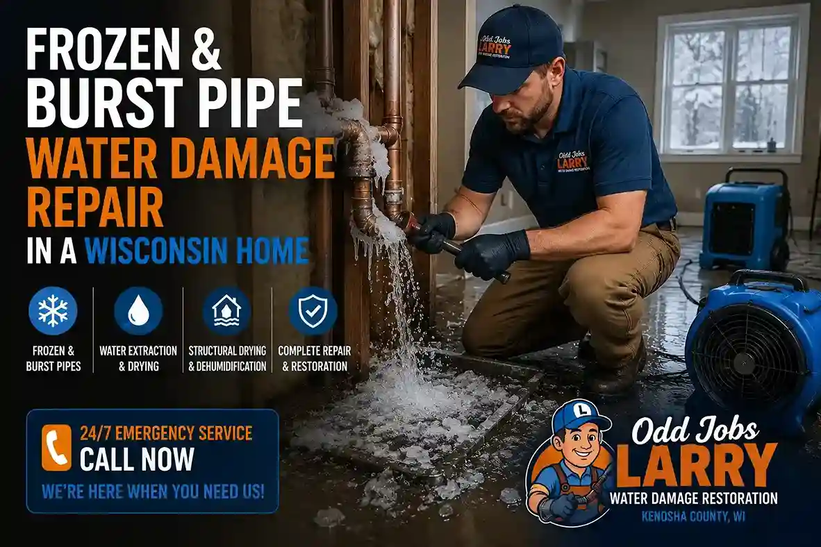 Frozen and burst pipe water damage repair in a Wisconsin home